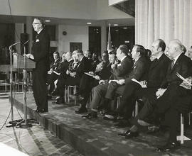 Photograph of Ted Jarvis Speaking at the Official Opening of North Campus Phase II