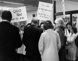 Photograph of Gordon Wragg Talking to the Quo Vadis Protesters