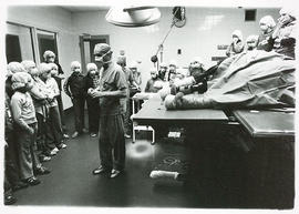 Photograph of Dr. Neal Mendelson Explaining Horse Surgical Procedures to an Elementary School Tou...