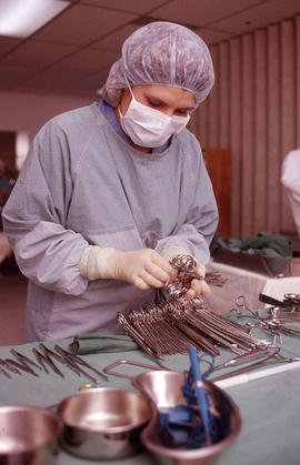 Photograph of a student during an Operating Room Nurse exercise