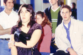 Photograph of students gathered in the student centre for an event