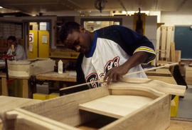 Photograph of a woodworking student