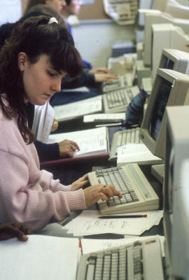 Photograph of students working in the computer lab