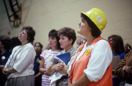 Photograph of Kathleen Rowlands at an orientation event in the Athletic Centre