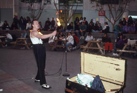Photograph of comedian Freddy Wonder performing his one man show