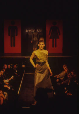 Photograph of a student model at a fashion event