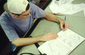 Photograph of a Industrial Design student in the lab