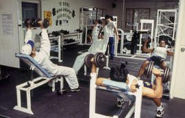 A photograph of students using fitness equipment