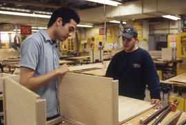 Photograph of two woodwork students