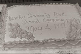 Photograph of the cake at the official opening of the Humber Community Pool