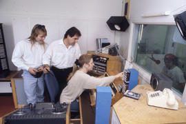 Photograph of Radio broadcasting students in the Humber Radio studio