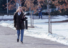 Photograph of a student walking up a pathway