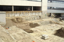 Photograph of the foundation preparation for building construction