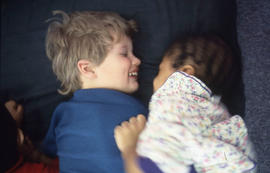 Photograph of two young children playing at the daycare centre