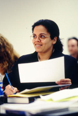 A photograph of an attentive student in class