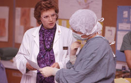 Photograph of instructor Susan Schulte and a student conducting an Operating Room Nurse exercise