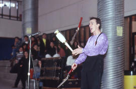 Photograph of comedian Freddy Wonder performing his one man show