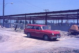 Humber College car in front of construction : [photograph]