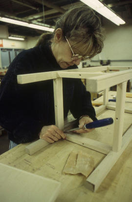 Photograph of a student in the Cabinet Making / Woodworking program