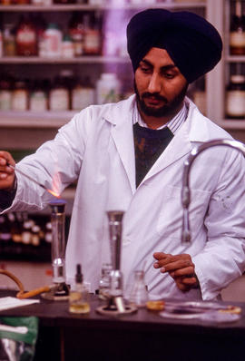 Photograph of student in the Chemistry lab