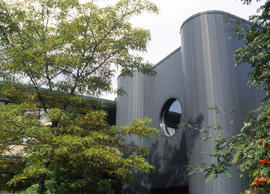 Photograph of an architectural window feature on Building B at Lakeshore campus