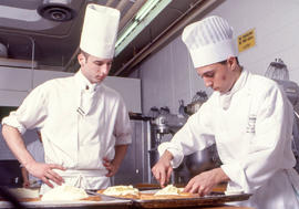 Photograph of culinary students in the pastry lab
