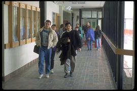 Photograph of students in the hallway