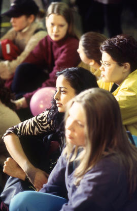 Photograph of students gathered in the concourse for an event