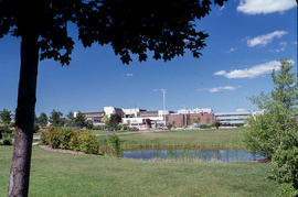 Photograph of the back view of the North campus from the Arboretum
