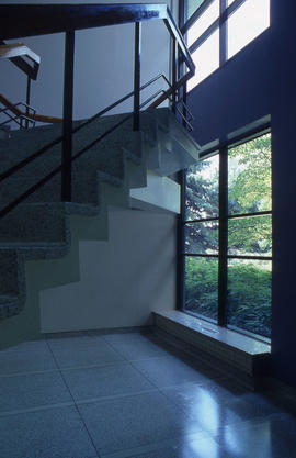 Photograph of a staircase and windows in Lakeshore building "B"