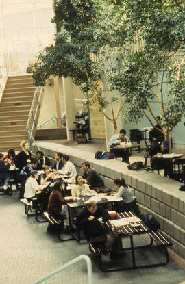 Photograph of students gathered in the student centre