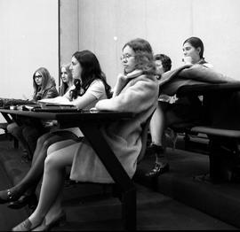 Photograph of students listening to a lecture in the lecture theatre