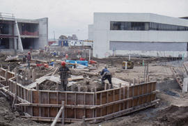 Photograph of construction of the NX building and library