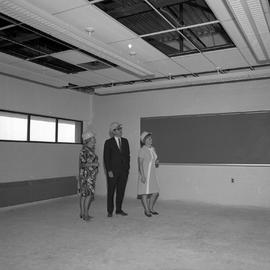 Photograph of Dean Light inside a D building classrom, admidst construction