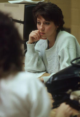 Photograph of a student at a computer station