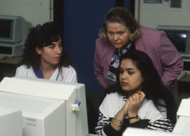 Photograph of faculty member Joan Dancy with students