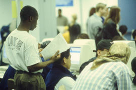 Photograph of students working on assignments