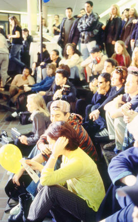 Photograph of students gathered in the Concourse for an event
