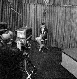 Photograph of Beverley Jemmett Being Filmed in the IMC Television Studio