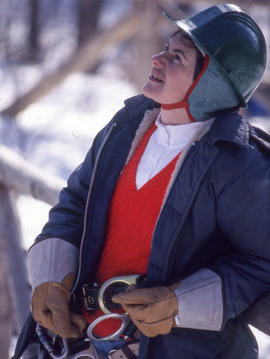 Photograph of an Arboriculture student getting ready to prune a tree