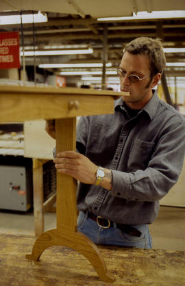 Photograph of woodwork student