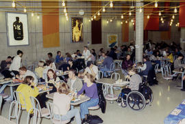 A photograph of students eating in the Pipe cafeteria
