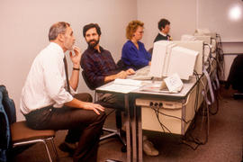 Photograph of Jim Hardy and Sam Elogio at a computer workstation