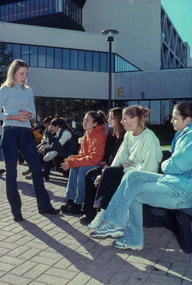 Photographs of students outside the North Registration Centre