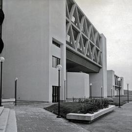 Photograph of the back exterior for the E & F building