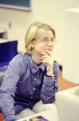 Photograph of a student using the computer