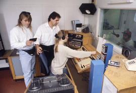 Photograph of Radio broadcasting students in the Humber Radio studio