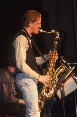 Photograph of a student playing the alto saxophone