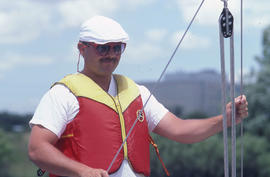 Photograph of a student learning boating skills