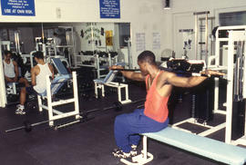A photograph of student athletes using various fitness equipment